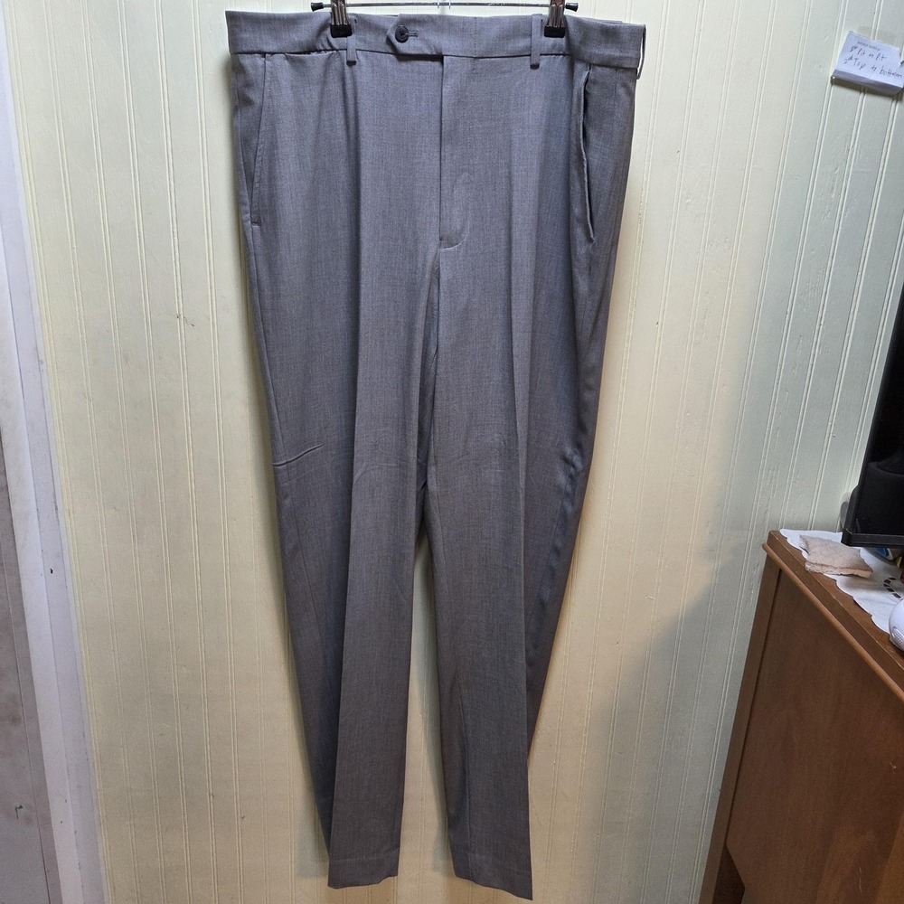 Nautica Dress Pants Mens 38x35 Gray Pleated Stretch Lined Suit Slacks Formal